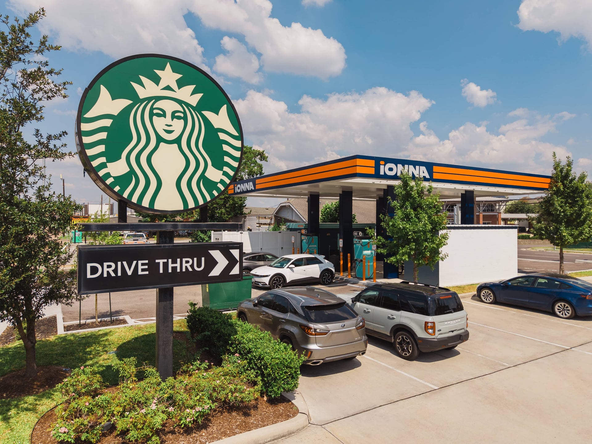 IONNA EV charging station site completion photography by IRL Marketing, daylight drone and ground coverage