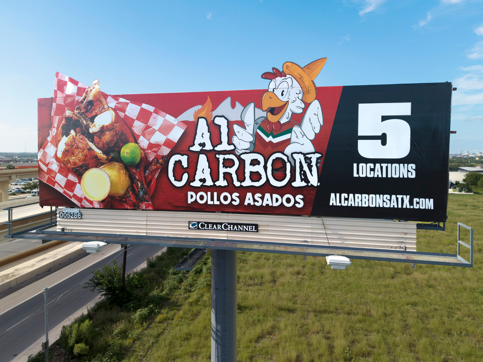 Completed highway billboard campaign photographed by drone for proof of posting